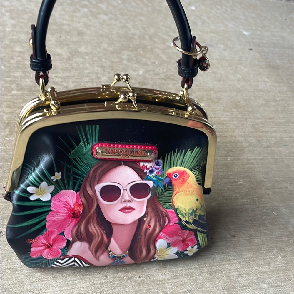 Nicole Lee Black Mini Bag with Artistic Graphics